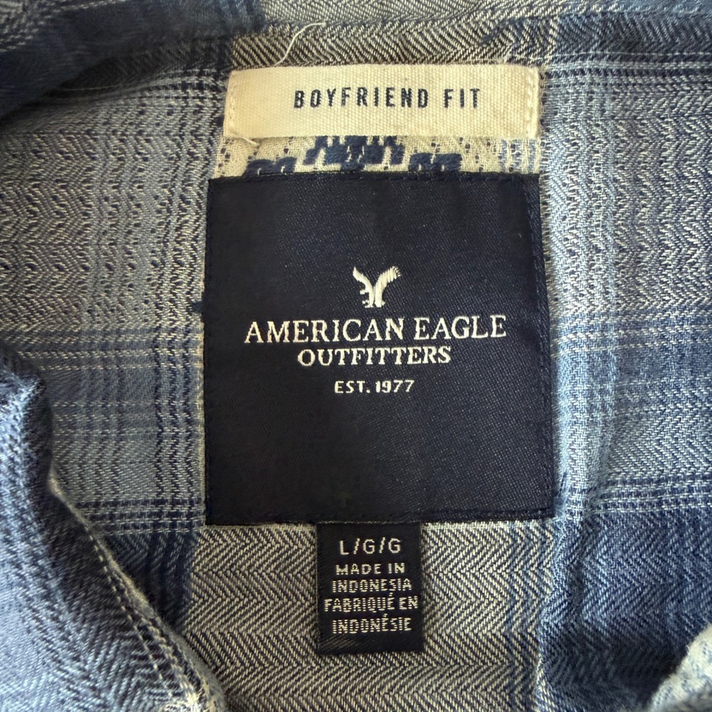 American Eagle Plaid Western Button Down Relaxed Boyfriend Fit Women Large Blue - Picture 6 of 8
